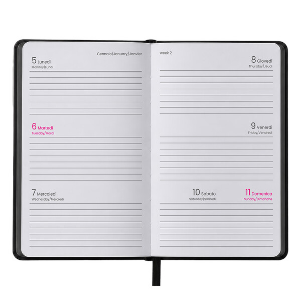 Agenda Tascabile Settimanale 2027. Copertina Rigida In Termo Pu E Bordo Pagine Colorato - Nero