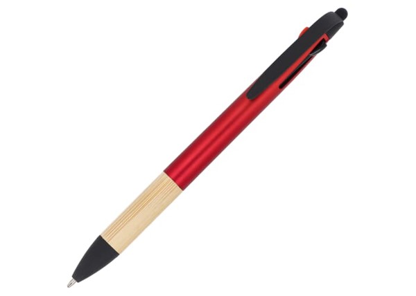 3-colour pen with bamboo grip - Red
