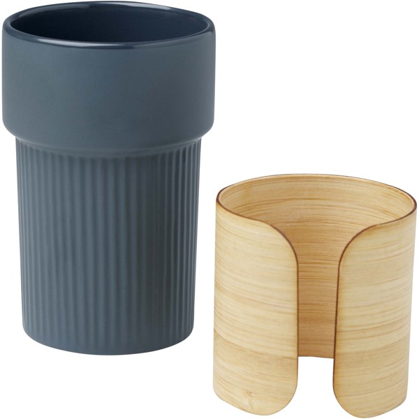 Gobelet Fika de 340 ml avec couvercle en bambou - Bleu hale
