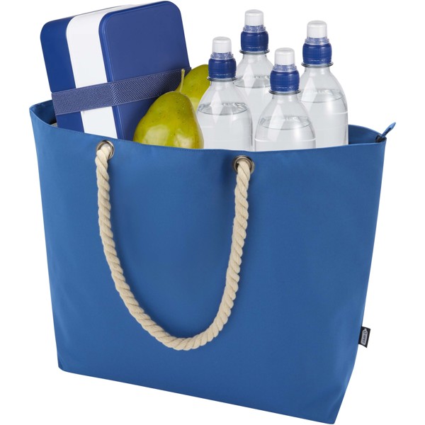 Tote bag termica da spiaggia in materiale riciclato certificato GRS con manici in corda Panama - 23L - Blu royal