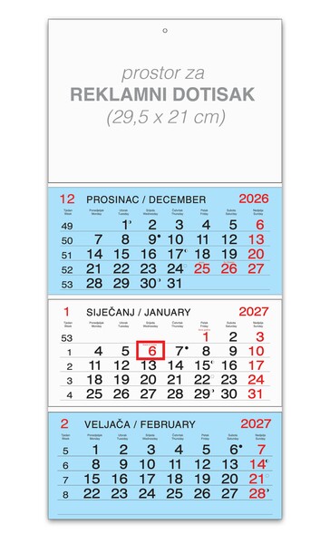 Poslovni kalendar – Trodjelni savijani 3 bloka