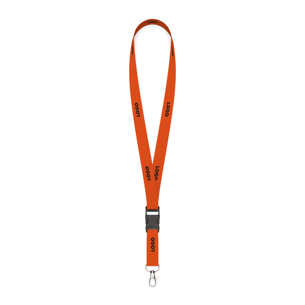 Aftagelig polyestersnor med pantone-matchet serigrafi - Orange / 20mm bredde / Metalkarabinhage