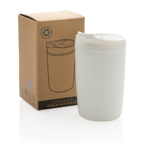 GRS Recycled PP tumbler with flip lid - White