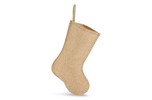 Bas de Noël en jute avec coutures décoratives 40 cm