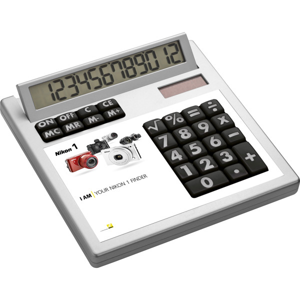 Own-design desk calculator with insert without holes GENEVIEVE - White