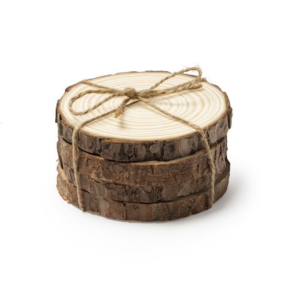 Set of personalized natural pine wood coasters with eco gift box