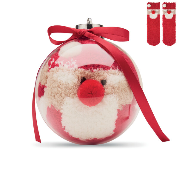 Santa socks in bauble ornament Snug L