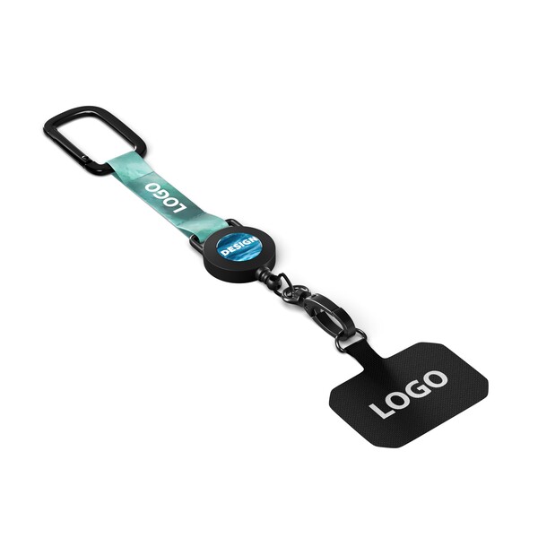 Anti-lost retractable badge reel phone holder with sublimated strap - Black