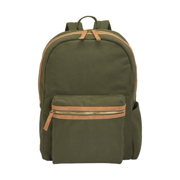 Recycled Canvas Backpack With Padded Notebook Compartment - Dark Green