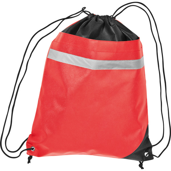 Non-woven gym bag including reflectable stripe - Red