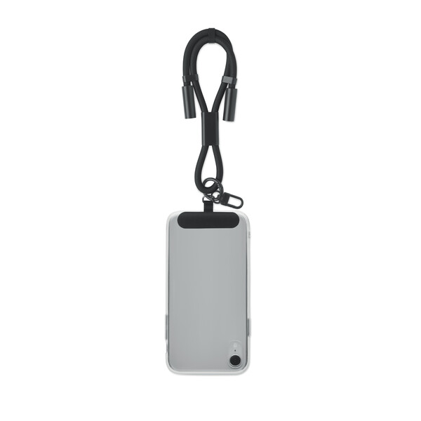Adjustable type C to C, 60W charging cable & data transfer short strap phone holder - Black