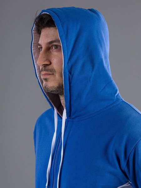 Contrast Hooded Sweat Full Zip - Black White / M