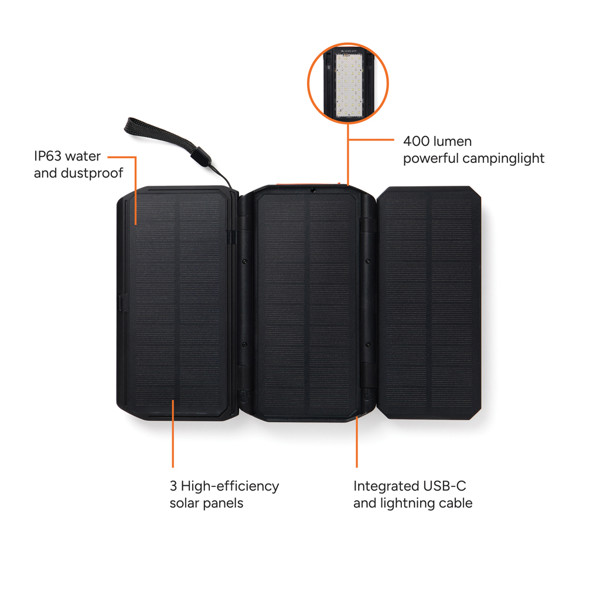 Nordic Drift Titan 10.000mAh solar powerbank with 3 panels