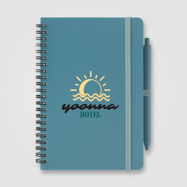Höga Repreve® Bloc-notes à spirale - A5 - Bleu acier / Sérigraphie