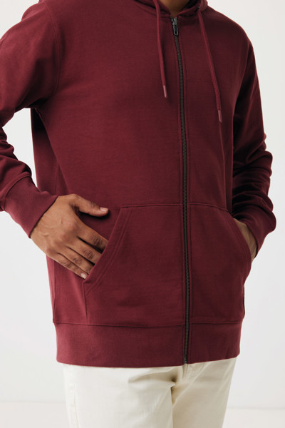 Mikina na zip s kapucí IQONIQ Abisko z recykl. bavlny - Vínově Červená / XL
