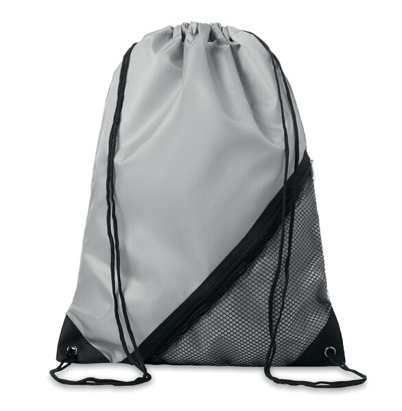 Full colour recycled PET drawstring bag with zipper and mesh pocket - Full colour