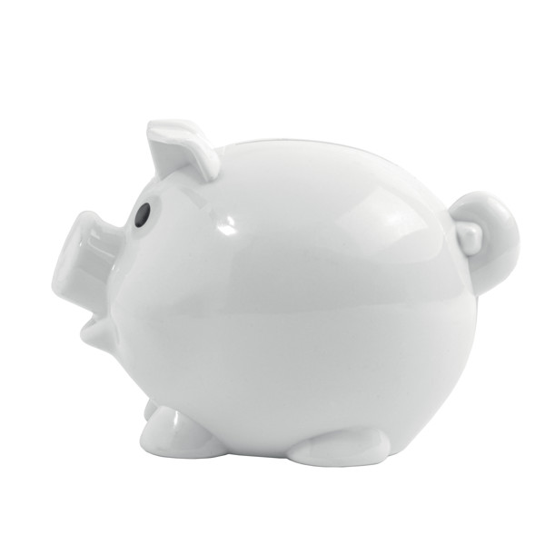 Plastic Mini Piggy Coin Bank Refillable With Cap - White