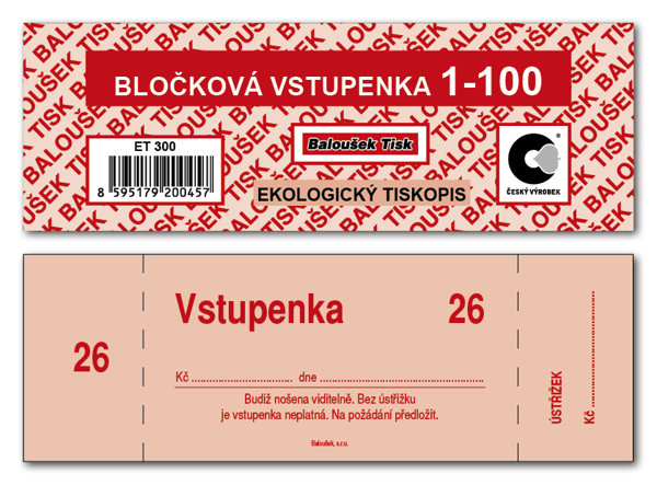 Bločkové Vstupenky 1 - 100 Čísel