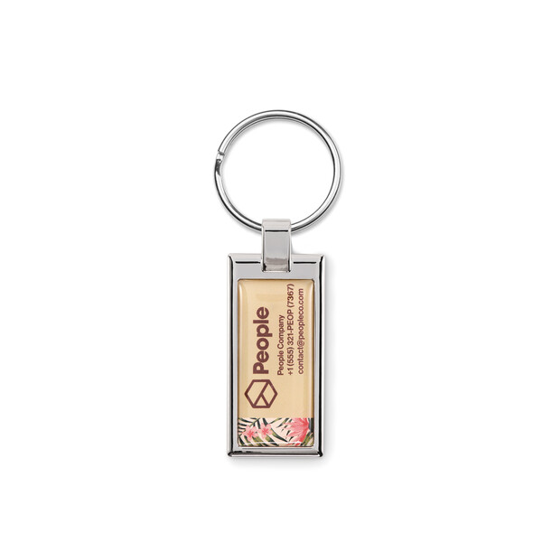 Rectangle zinc alloy, domed keychain - Full colour