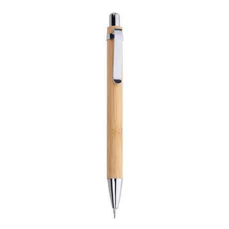 Personalised bamboo ballpoint pen and mechanical pencil set with metallic details
