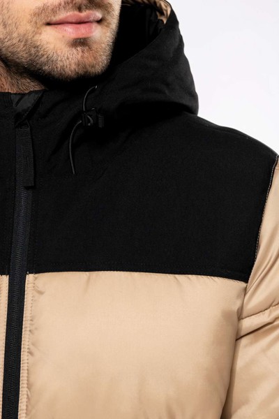 Unisex Bi-Tone Padded Jacket With Hood - Wet Sand / Black / M