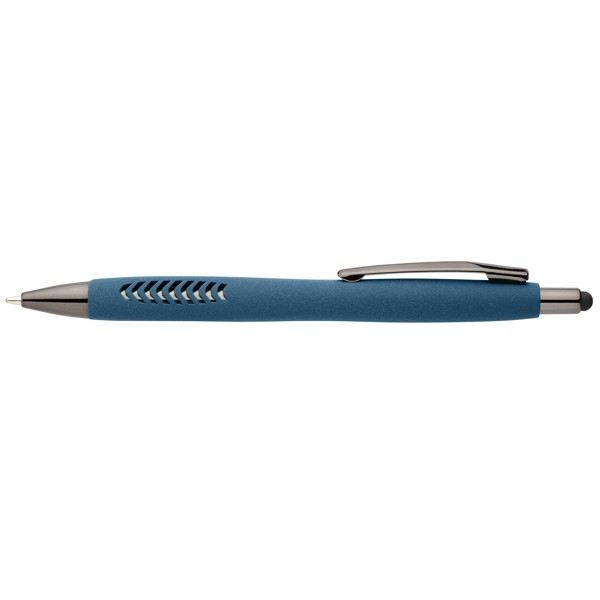 Stylo Avalon en plastique recyclé avec finition pierre et stylet - Bleu marine / Jet d’encre 4 couleurs