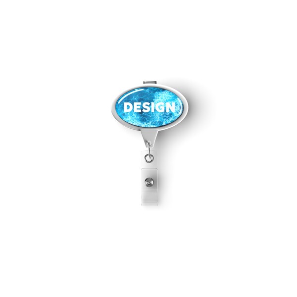 Retractable badge reel in oval shape with logo - Bull Dog Clip