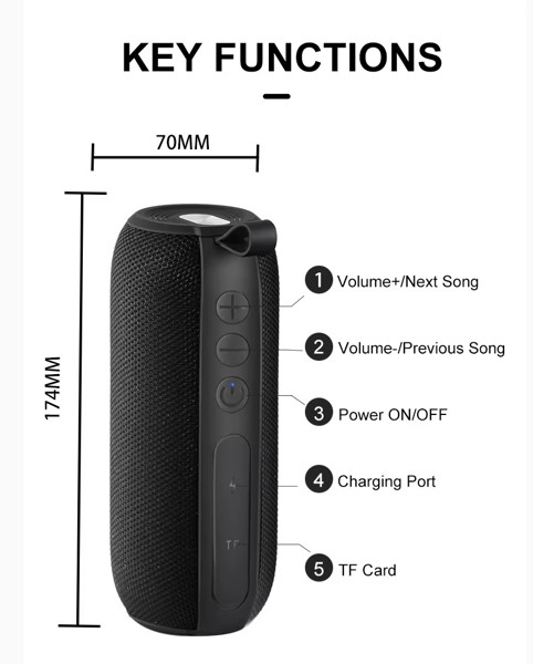 Waterproof bluetooth 5.3 speaker - BLACK