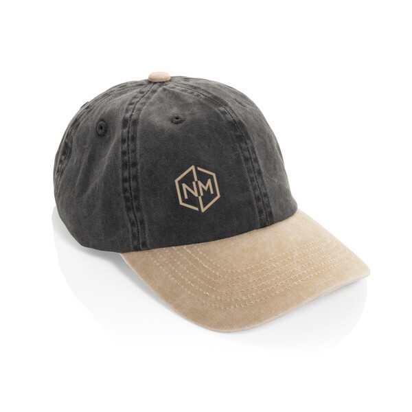 BEAU AWARE™ Washed 6 panel 270gsm cotton twill two tone cap - Zwart