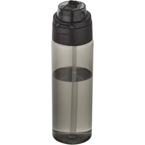 Theron 700 ml RCS recycled plastic water bottle with dual function lid and flip straw - Black