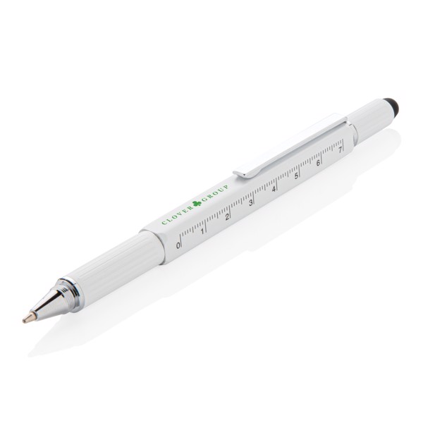Xd Collection multifunction pen, brass, 7cm ruler - White