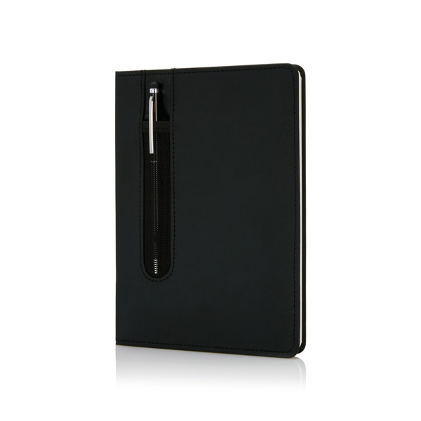 Standard hardcover PU A5 notebook with stylus pen - Black