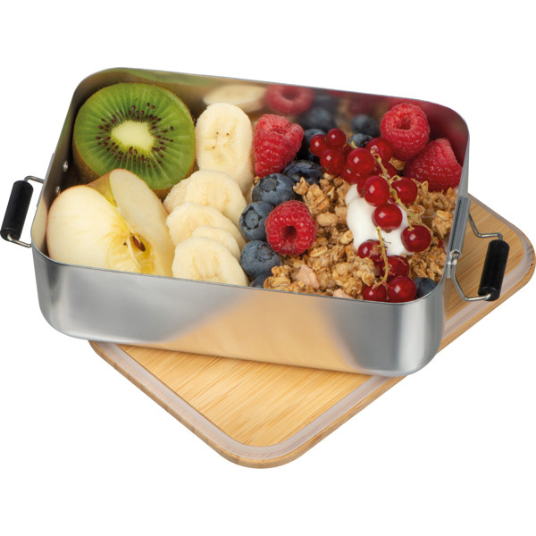 Stainless steel lunchbox with bamboo lid  ALBA - Silvergrey