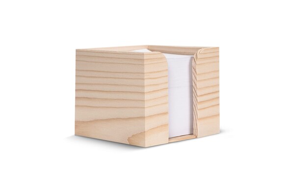 Paper pad 10x10x8.5cm in wooden cube box - Nature