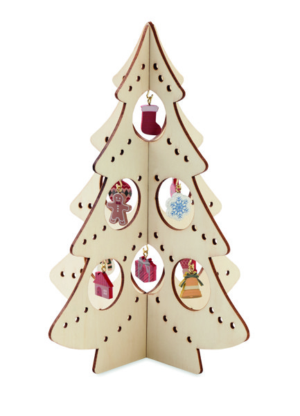 Silueta wooden Xmas tree, 10 ornaments, 198 mm