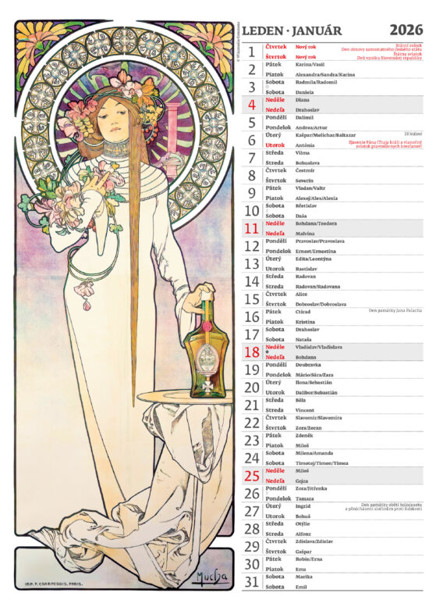 Nástěnný kalendář Alfons Mucha 2026