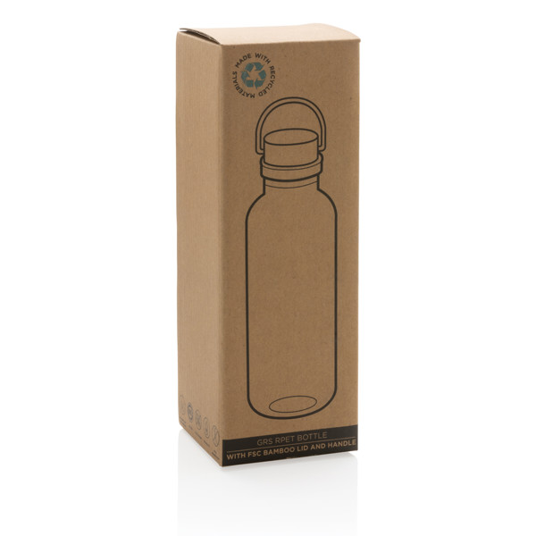 Bouteille 680ml en rPET RCS, couvercle en bambou - Bleu