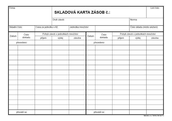 Skladová Karta Zásob A5 /Oboustr./
