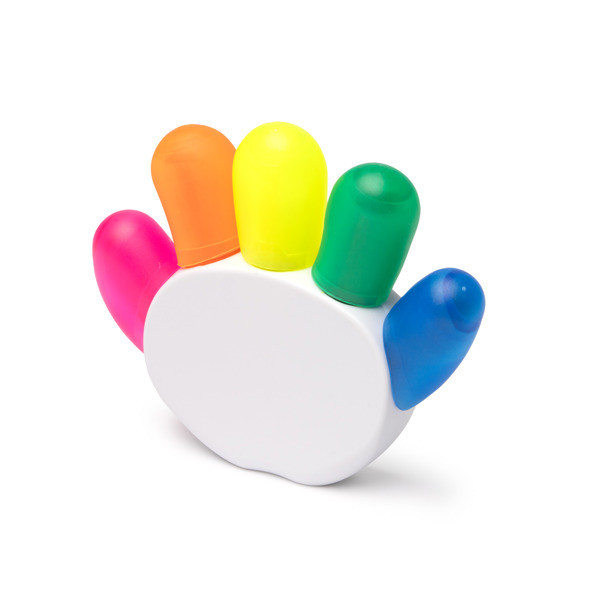 Fluorescent marker set customised in PP with hand-shaped holder
