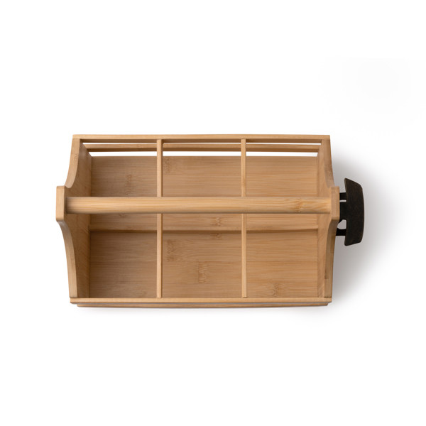 Personalised bamboo bottle holder for 6 bottles with built-in opener