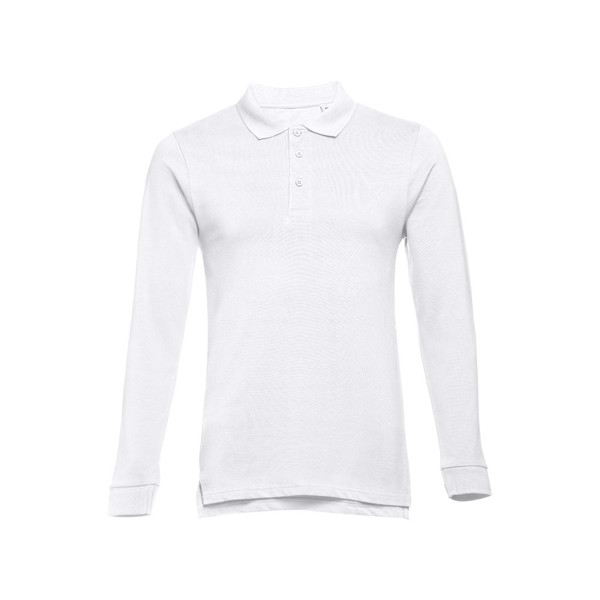 THC BERN WH. Men's long-sleeved 100% cotton piqué polo shirt with removable label - White / XL