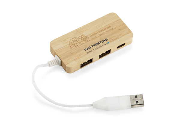 Bamboo splitter USB HUB with replaceable plug - RIVO