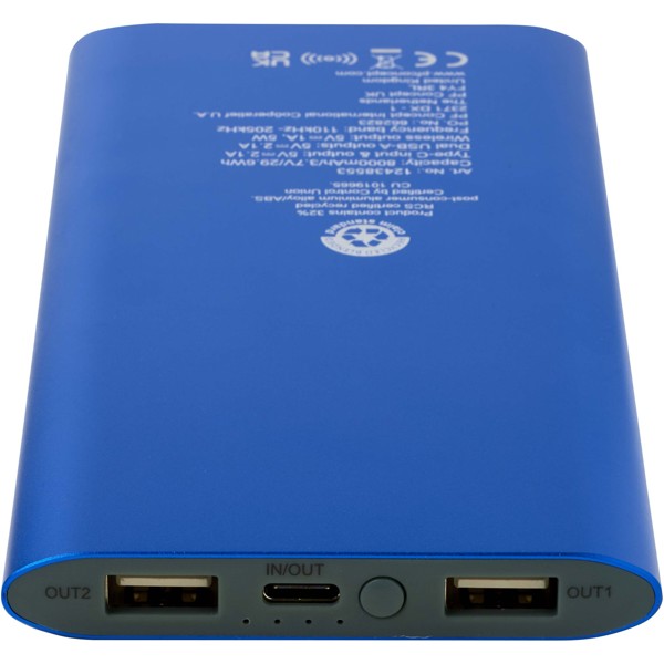 Batterie de secours sans fil en aluminium recyclé Juice type-C de 8 000 mAh - Bleu royal