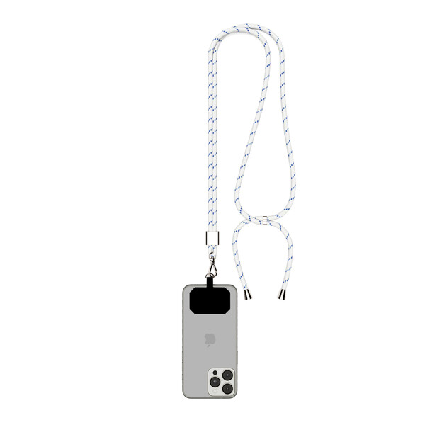 Crossbody 2-tone cord phone holder made of recycled polyester (rPET) - White / Dark Azure Blue