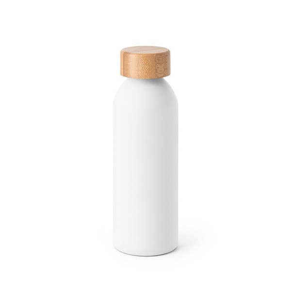 QUETA. Bouteille 550mL en aluminium avec bouchon en bambou - Blanc