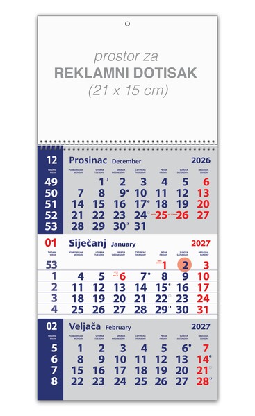 Poslovni kalendar – Trodjelni mali klamani
