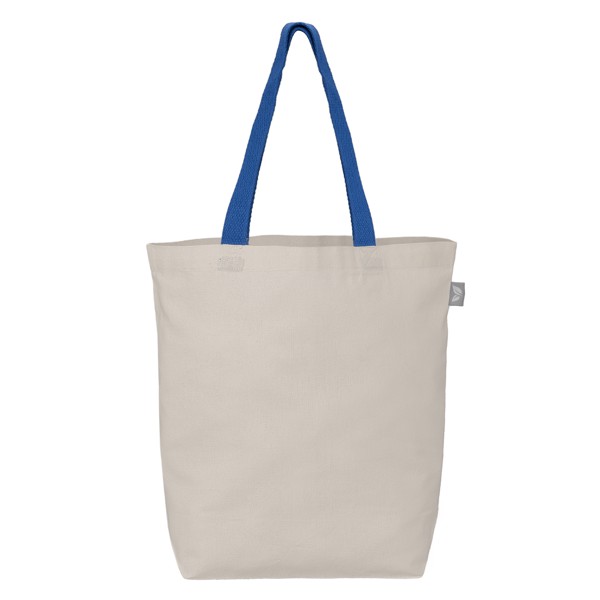 Sac shopping Tonga en coton recyclé à anses colorées – 11 L - Bleu roi / Transfert de chaleur