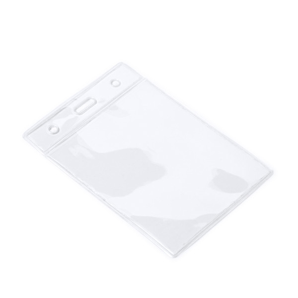 Personalised transparent PVC vertical badge holder with 9.5 x 7.5 cm card slot