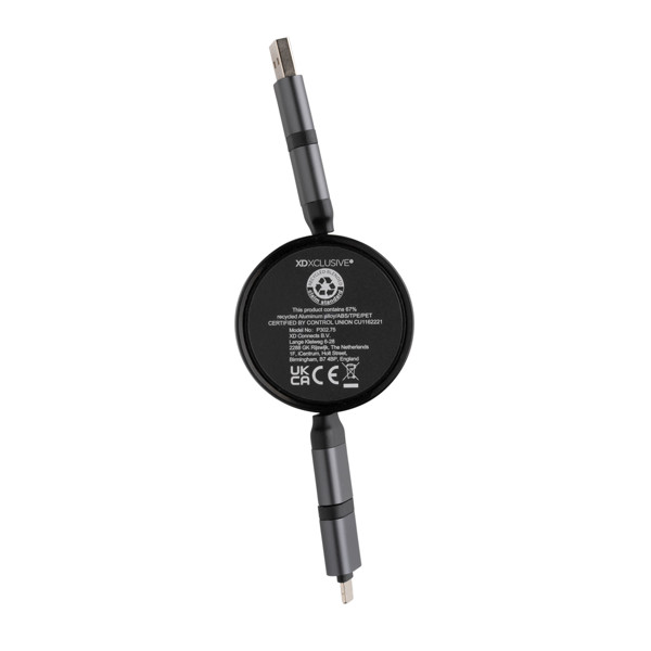 Câble 45W rétractable 6 en 1 en aluminium recyclé Terra RCS