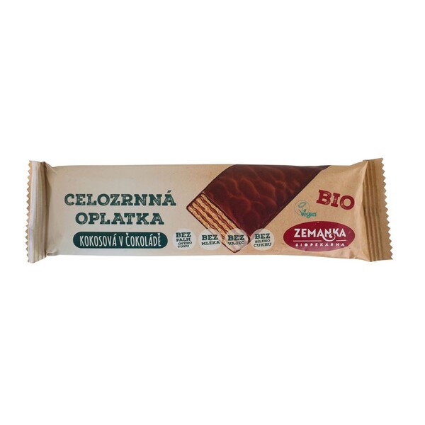 BIO celozrnná oplátka z jednozrna  kokosová  v čokoláde